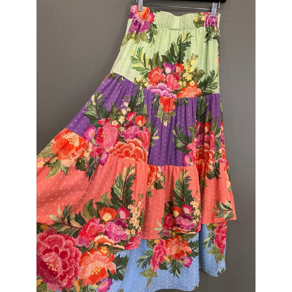 Farm Rio Anthropologie Floral Tiered Maxi Skirt Size Medium Colorful - Picture 15 of 16